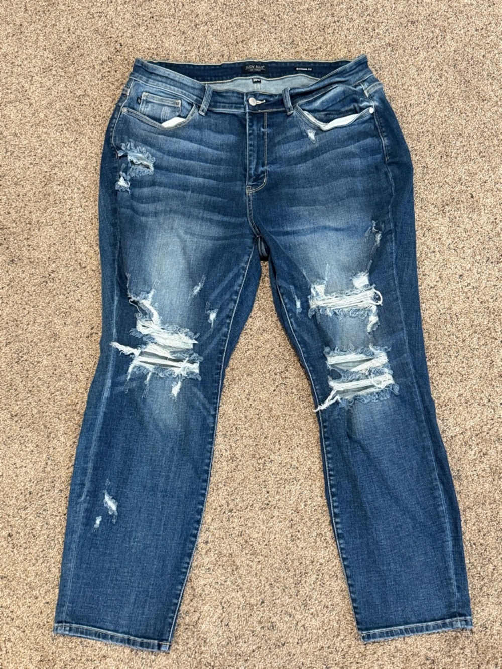 Judy Blue Medium Blue Distressed Boyfriend Jeans
